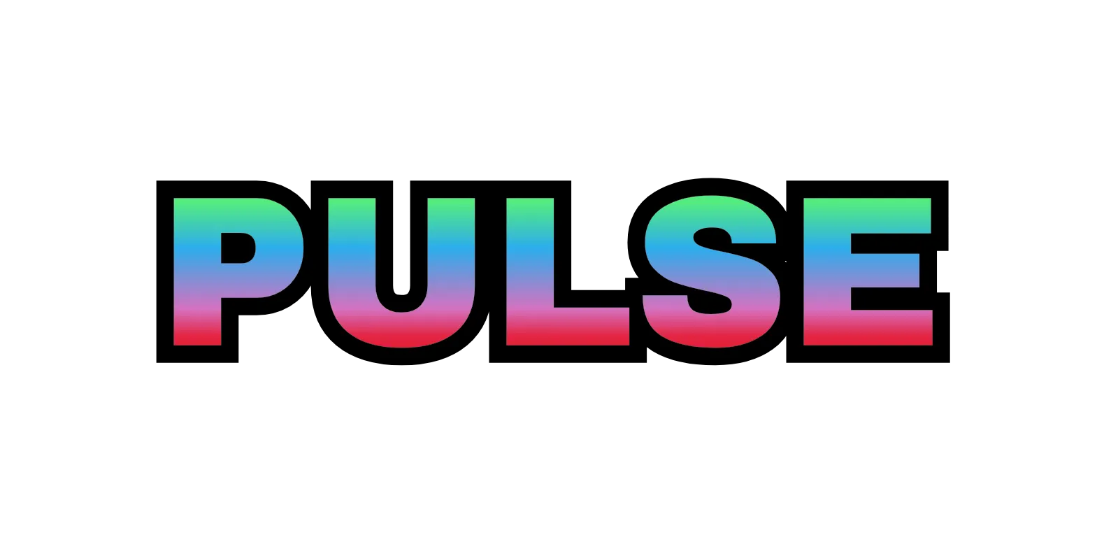 Pulse Logo - word Pulse with a rainbow gradient and thick black border